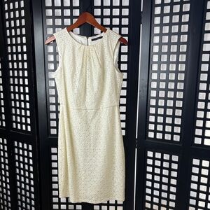 🤍 Tahari White Eyelet Midi Dress Womens 8 Sleeveless Zip Lined Graduation 🤍